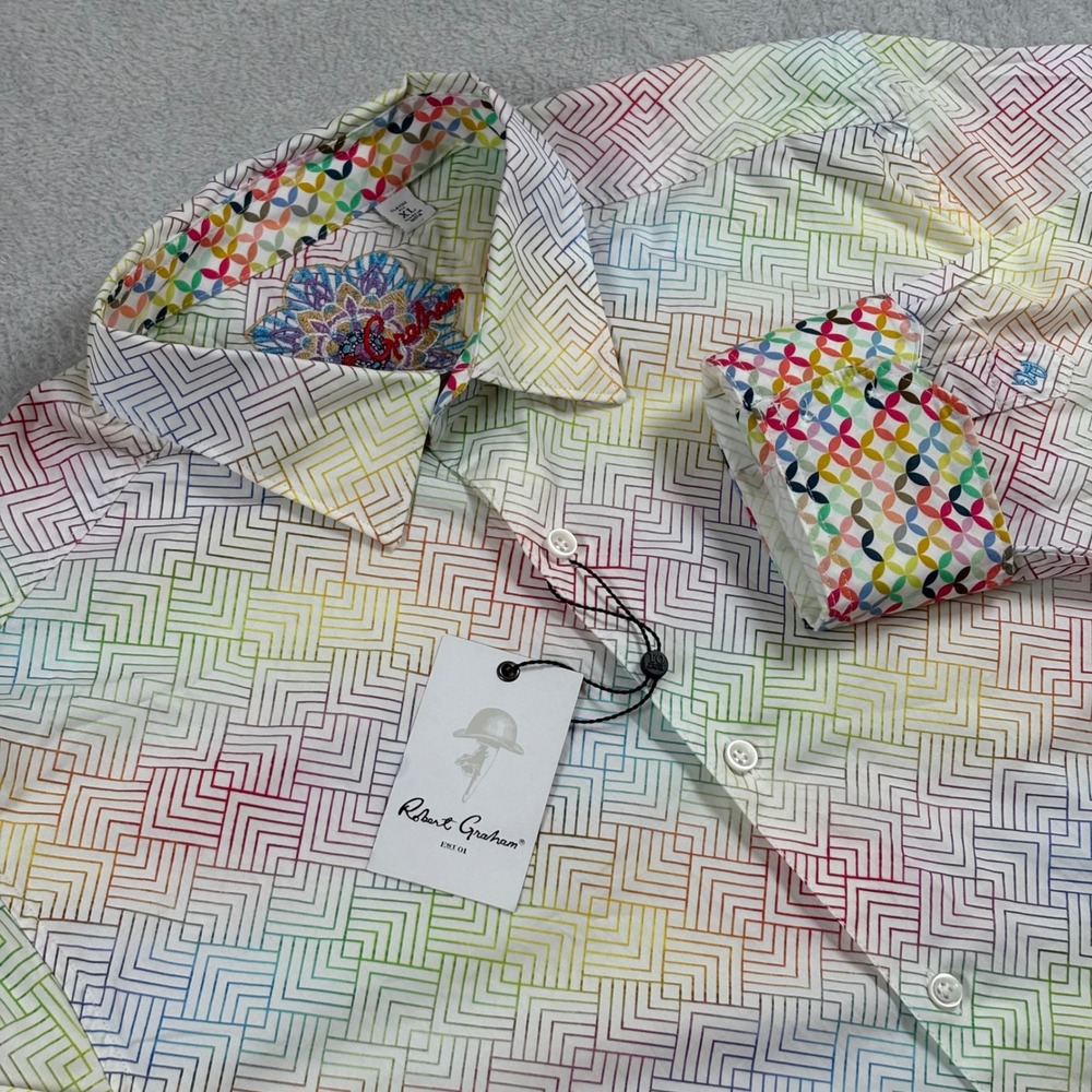 Robert Graham Raynor Mens XL Rainbow Geometric Maze Long Sleeve Shirt NEW